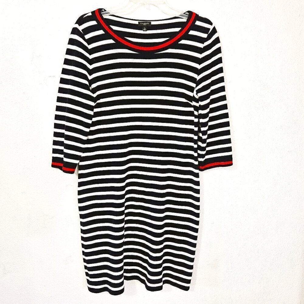 Talbots Women's Nautical Blue White Striped 100% Cotton Dress Size Large Petite